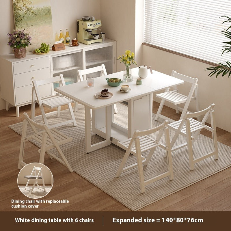 Solid Wood Foldable Dining Table Set for Small Apartments in Rectangular Shape