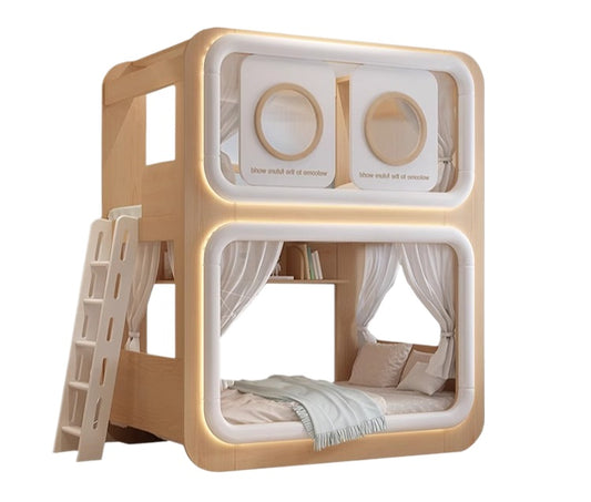 Elegant New Twin-Size Bunk Bed with Storage and Curtains for Kids