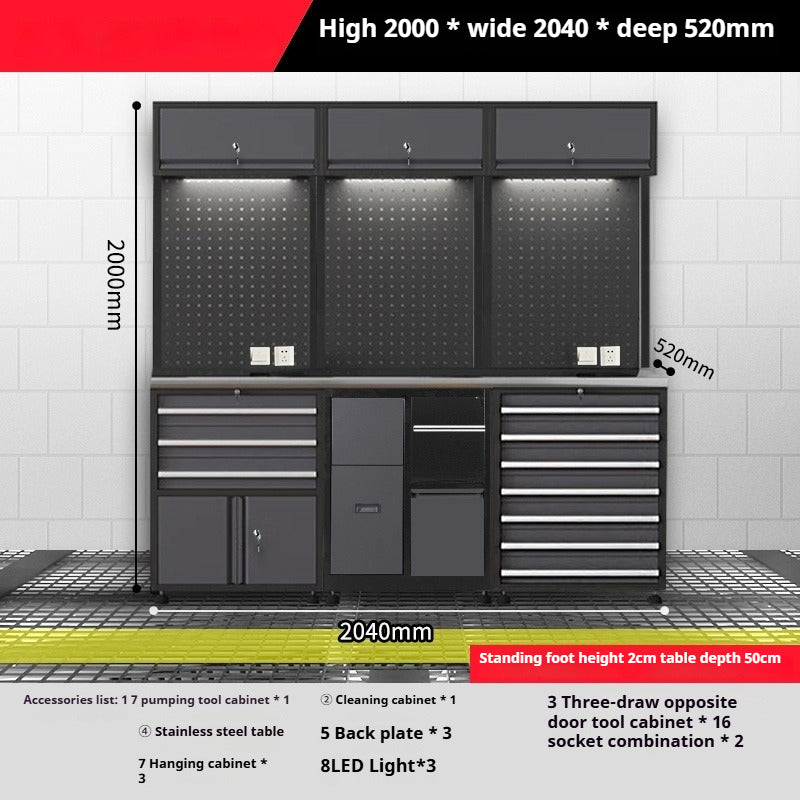 Auto Repair Workstation - Heavy-Duty Metal Tool Cabinet with Workbench, Mobile Mechanic Tool Cart for Garage