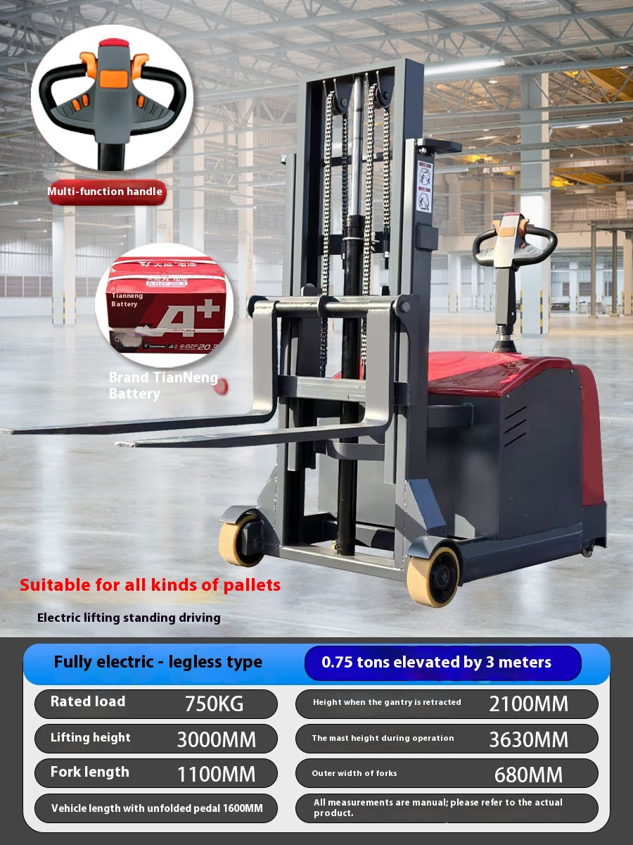 Compact Dual-Lift Semi/Full Electric Stacker Forklift with Hydraulic Lift & Auto Pallet Handling