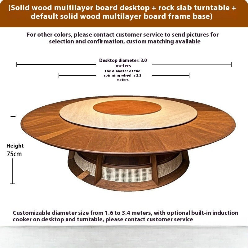 Electric Sintered Stone Dining Table with Solid Wood Base for Hotel Private Rooms
