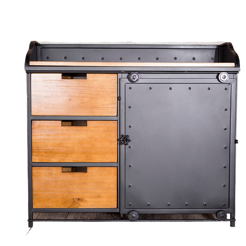 Custom American Solid Wood Sideboard – Industrial Vintage Buffet Cabinet for Dining Room & Tea Bar