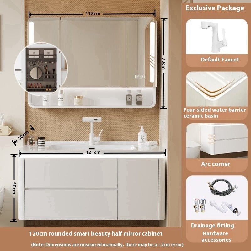 Cream-Style Oak Bathroom Vanity – Ceramic Integrated Basin Cabinet Set for Modern Bathrooms