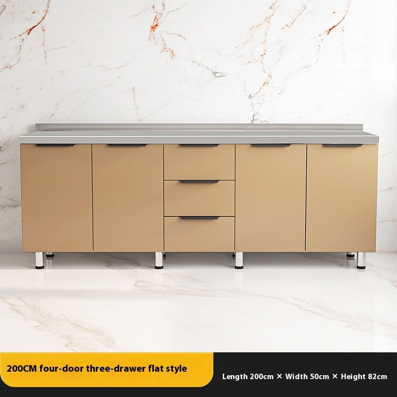 Stainless Steel Kitchen Cabinet with Integrated Stove & Pull-Out Storage for Home Use