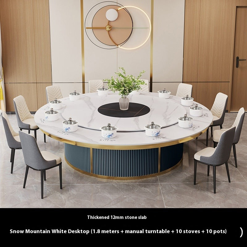 Electric Round Hotpot Table with Built-in Induction Cookers & Sintered Stone Top for Hotel & Private Dining