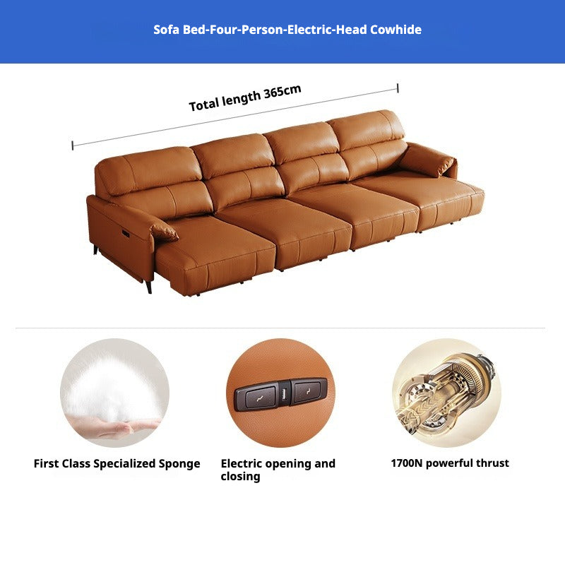 Italian Leather Electric Recliner – Smart Multi-Function Sofa Bed for Living Room Use