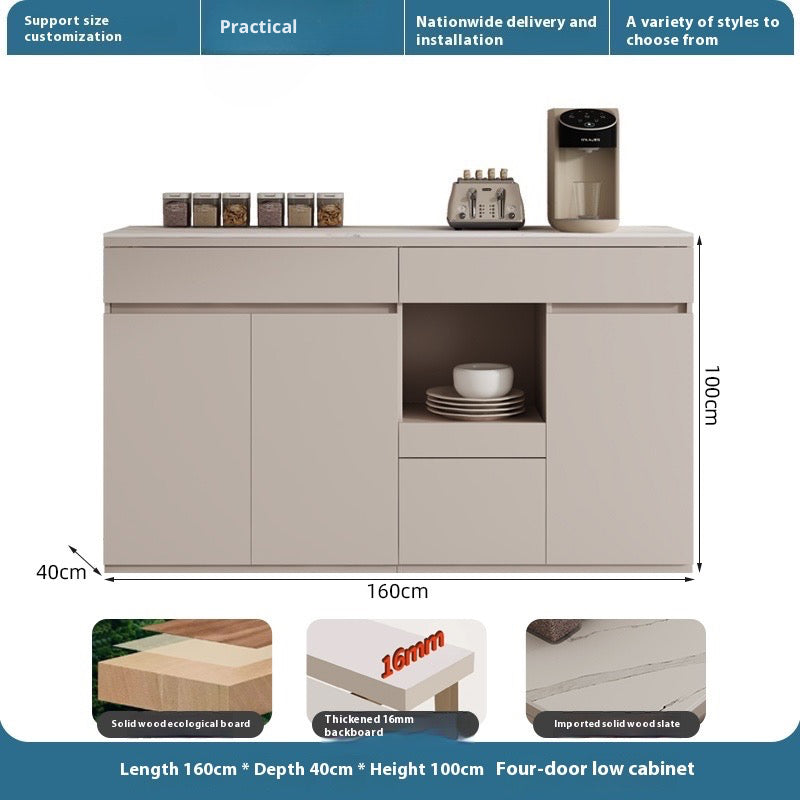 Solid Wood Sideboard with Sintered Stone Top – All-in-One Wall Cabinet for Tea, Wine & Storage