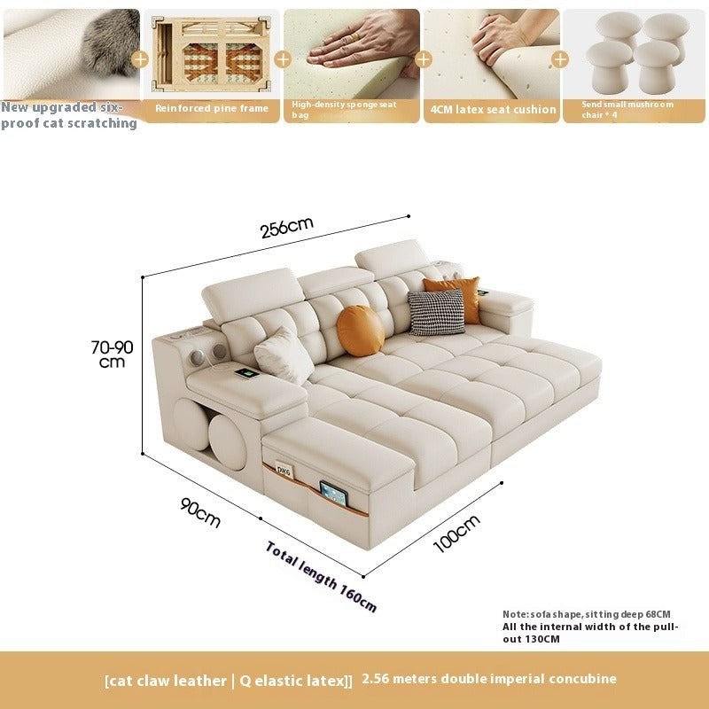 Cream-Style Sofa Bed with Foldable Design, Latex Cushion, and Cat-Scratch Leather