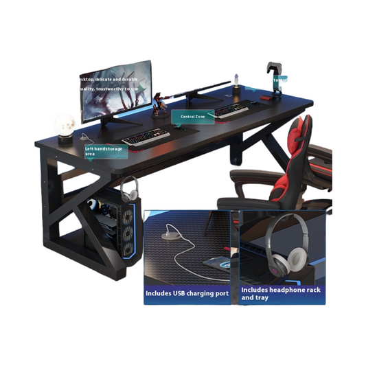 Dual Workstation Gaming Desk Set – Carbon Fiber Computer Table with Chairs for Bedroom, Office & Internet Cafe