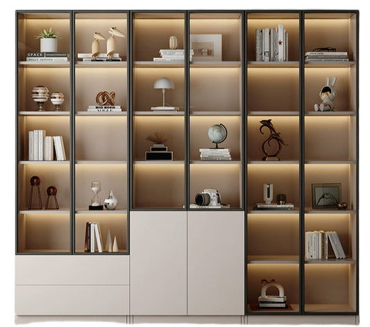 Custom Full-Wall Chinese Bookshelf – Solid Wood Display Cabinet with Glass Doors & Thick Reinforced Back Panel
