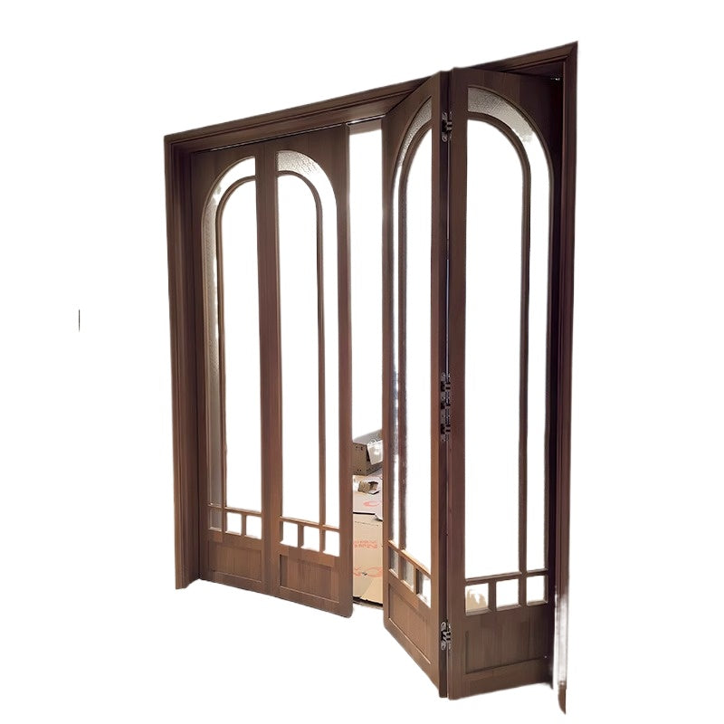 Solid Wood Folding Sliding Door – Minimalist Glass Partition for Bedroom, Balcony & Bathroom with Fluted Glass & Overhead Track