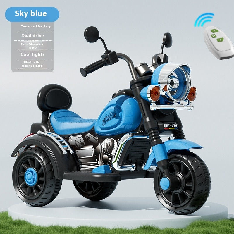 New Rose Red Kids Electric Ride-On Motorcycle with Dual Motors, Bluetooth Music & LED Lights for Ages 3-7