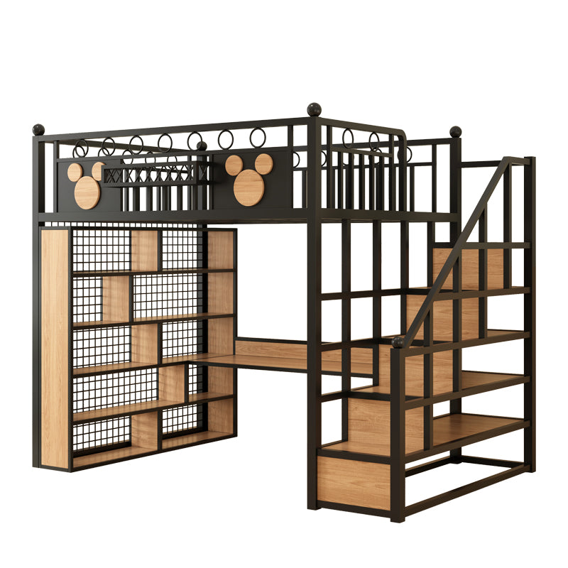 Elegant Double-Decker Metal Loft Bed with Ladder and Under-Bed Desk, Customizable Bedroom Furniture