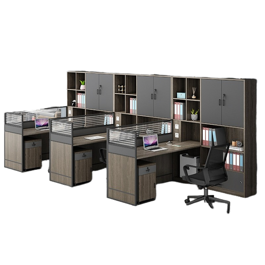 Office Desk & Chair Workstation Set with Storage Cabinet for 2/4-Person HR & Finance Teams