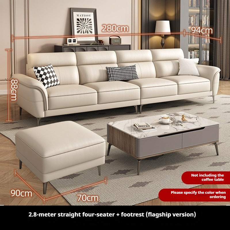 Cream-Style Top-Grain Leather 3-Seater Sofa with High Legs for Modern Small Living Rooms