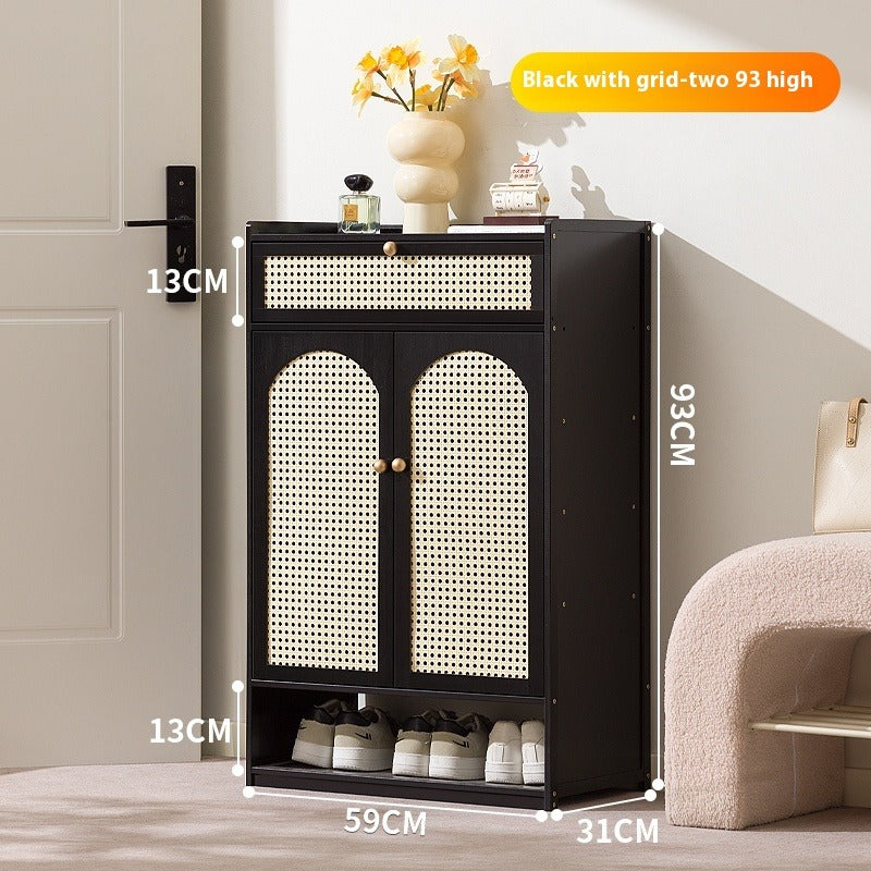 Cream-Style Entryway Shoe Cabinet – All-in-One Ventilated Storage with Mesh Doors for Living Room Divider Use
