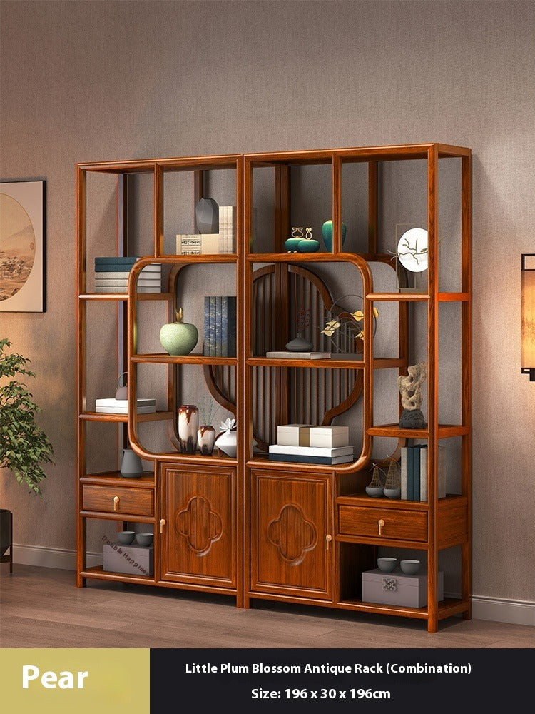 Solid Wood Chinese Display Shelf – Oak Curio Cabinet & Tea Storage Rack for Office or Tea Room