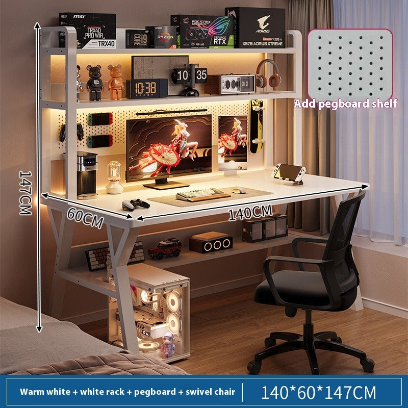 Computer Desk with Chair & Pegboard Bookshelf – All-in-One Home Office and Gaming Setup with Magnetic Hooks