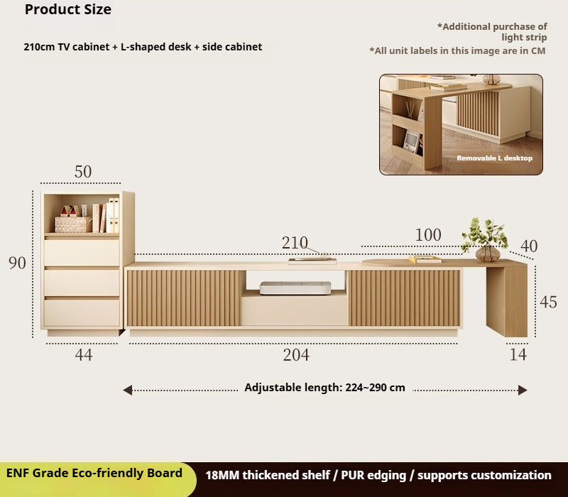 Adjustable Cream-Style TV Cabinet Set – Solid Wood Wall Unit with Tall Storage for Small Bedrooms