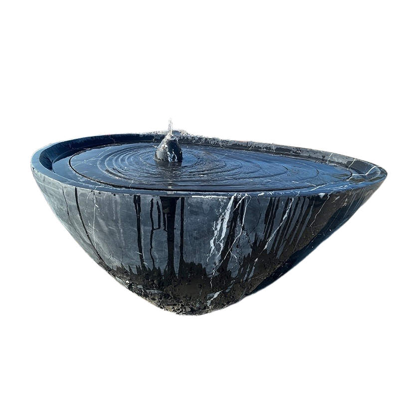 Black Basalt Stone Water Bowl Fountain with Pump & Hose for Courtyard Landscape in Modern Chinese Style