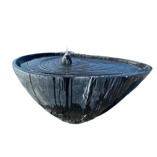Black Basalt Stone Water Bowl Fountain with Pump & Hose for Courtyard Landscape in Modern Chinese Style