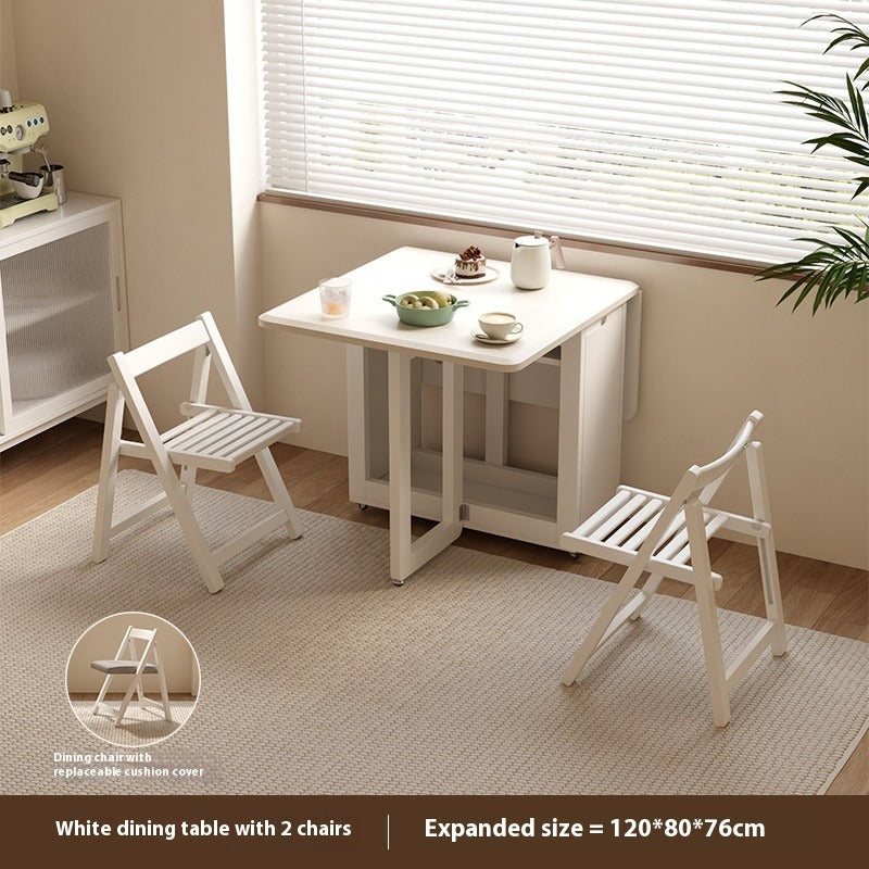 Solid Wood Foldable Dining Table Set for Small Apartments in Rectangular Shape