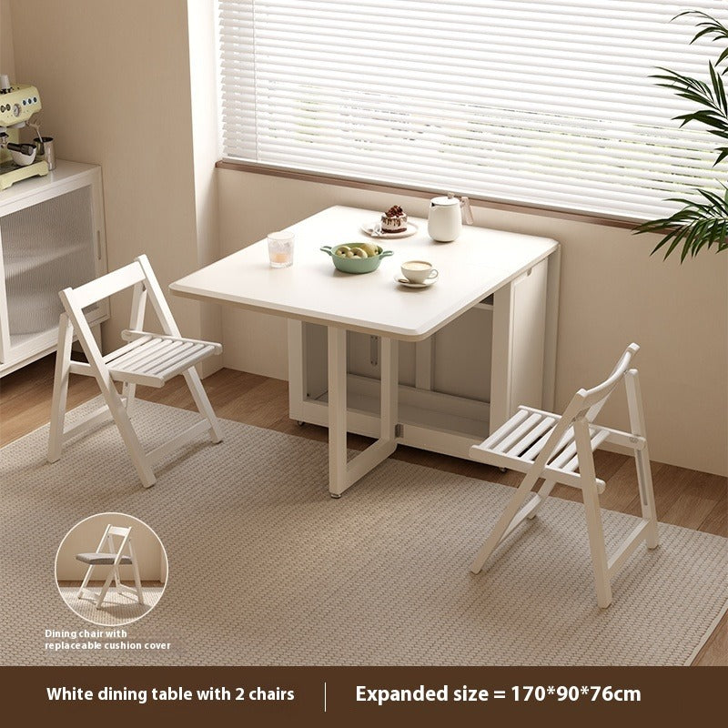 Solid Wood Foldable Dining Table Set for Small Apartments in Rectangular Shape