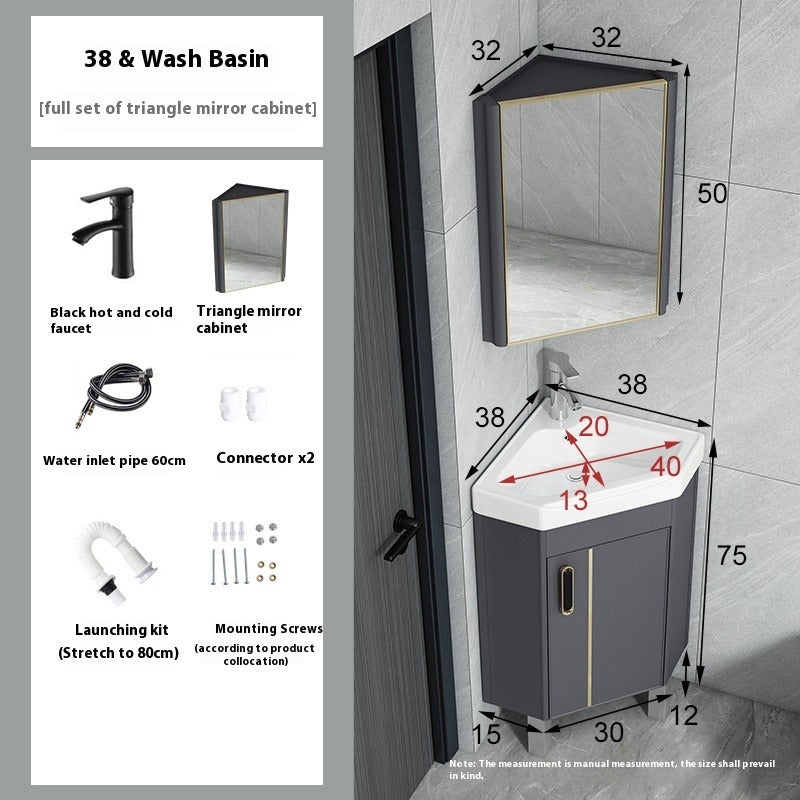 Wall-Mounted Corner Bathroom Vanity – Triangle Ceramic Basin Set for Small Bathrooms & Balconies