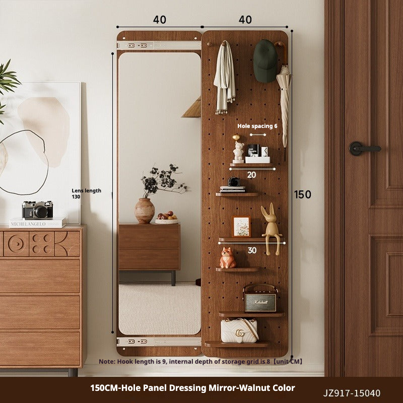 Sliding Hidden Full-Length Mirror – Wall-Mounted Dressing Mirror with Pegboard Cover for Entryway