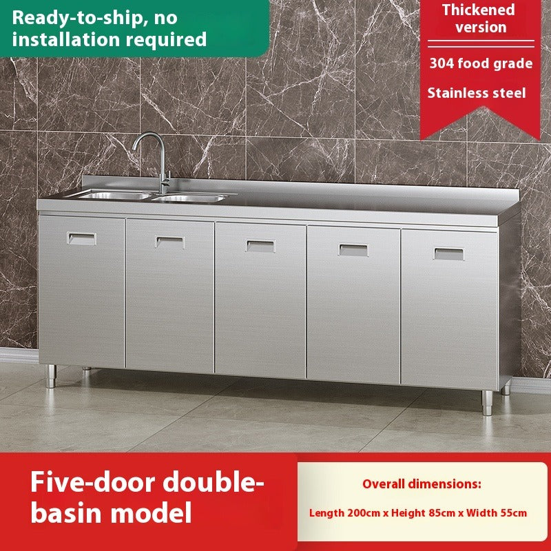 Rural Stainless Steel Kitchen Cabinet with Integrated Stove & Custom Countertop