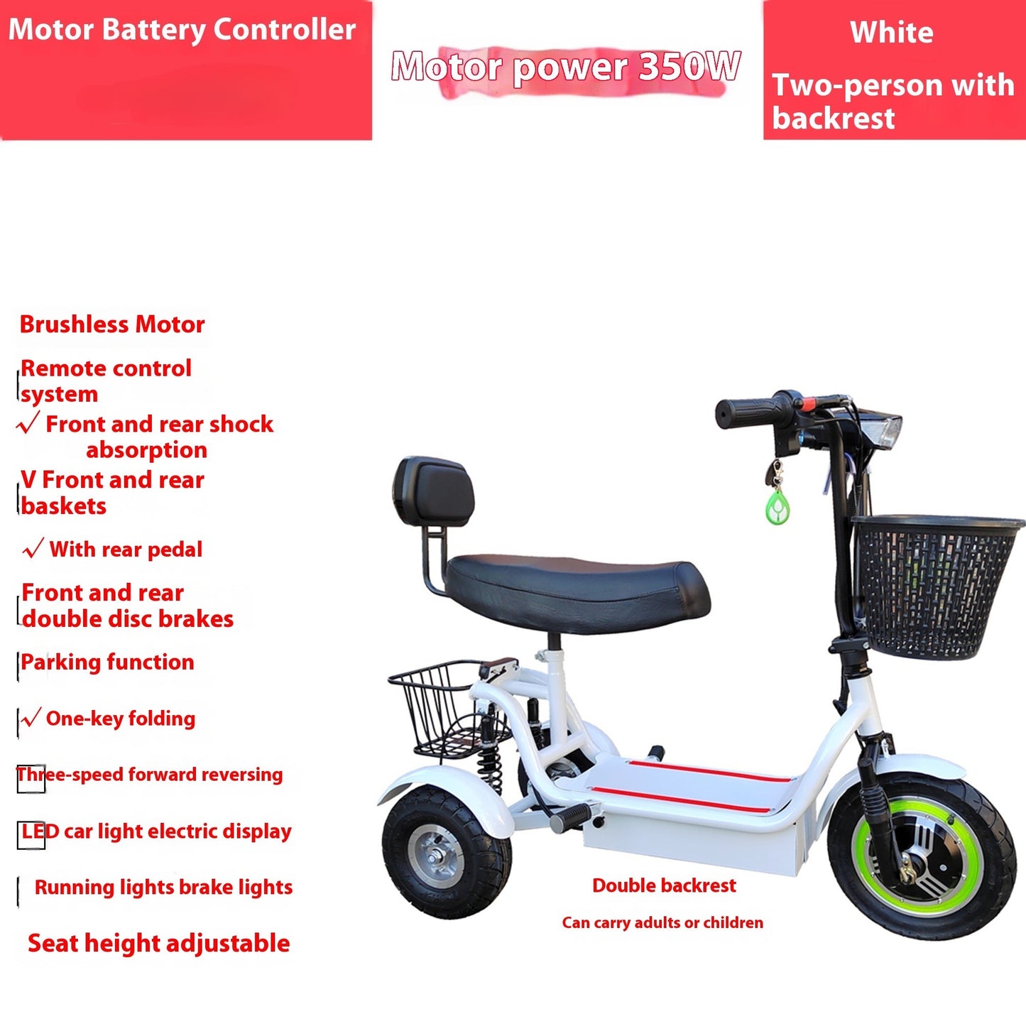 48V 12-Inch Electric Tricycle – Foldable 48V Lightweight Mini Scooter for Adults with Long-Range Lithium Battery