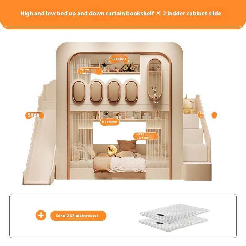 Elegant Kids Bunk Bed with Bookshelf and Storage - High-Quality Wooden Furniture
