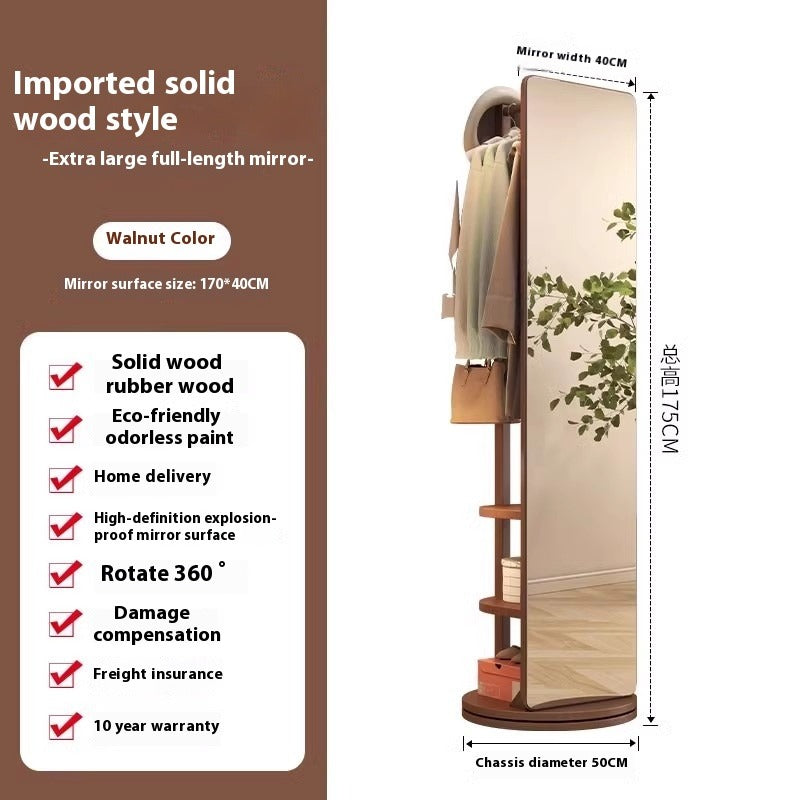 Rotating Freestanding Full-Length Mirror with Built-in Coat Rack – Mobile Dressing Mirror for Bedroom