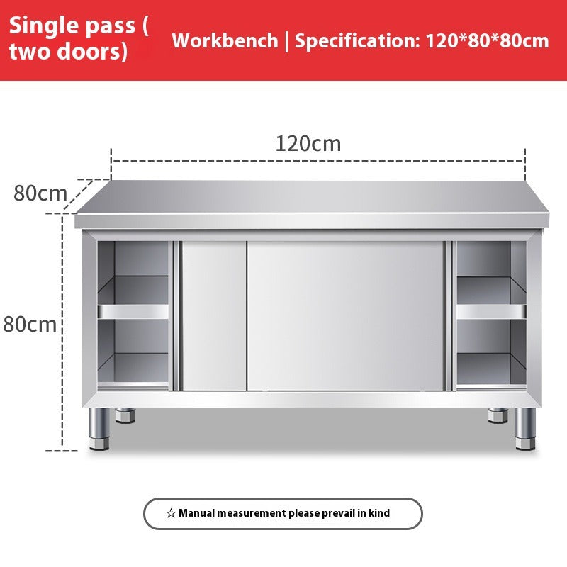 Stainless Steel Work Table with Upper Shelf – Commercial Kitchen Prep Station with Storage Cabinet & Cutting Surface