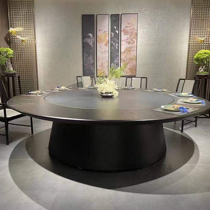 Electric Round Dining Table with Sintered Stone Lazy Susan & Solid Wood Base for Hotel Private Rooms