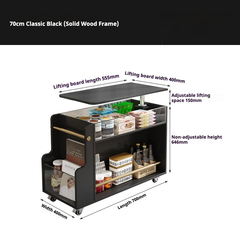 Adjustable Mobile Bedside Table – Cream-Style Multifunction Storage Rack & Laptop Desk with Solid Wood Panels
