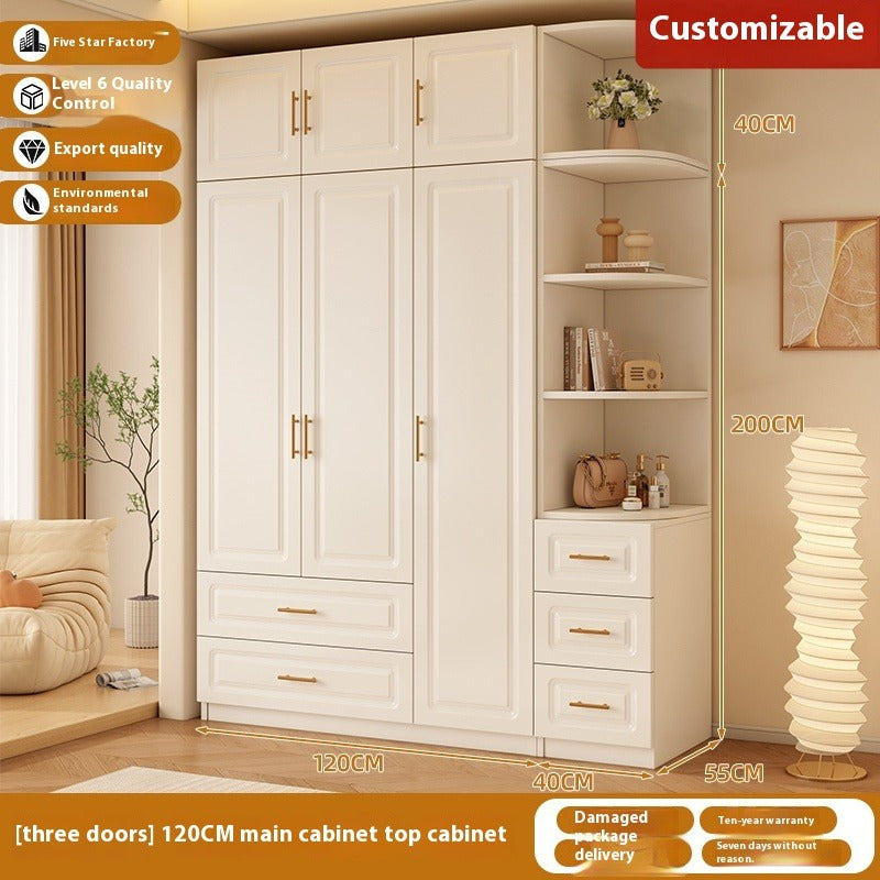 Custom Solid Wood Wardrobe – Cream-Style European Closet for Kids & Small Bedrooms