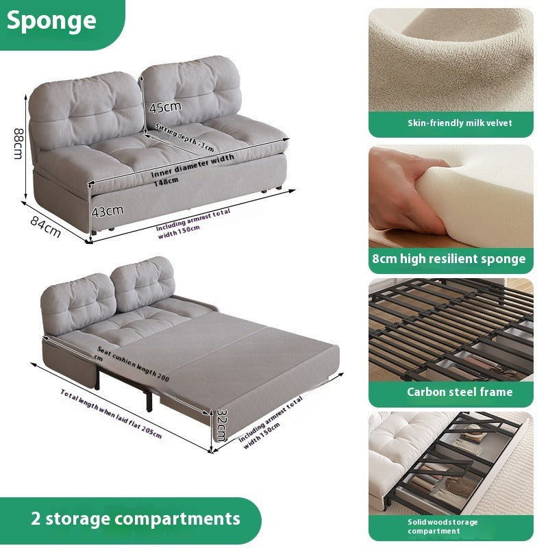 Cloud Sofa Bed with Pull-Out Storage for Small Living Rooms & Tatami Spaces