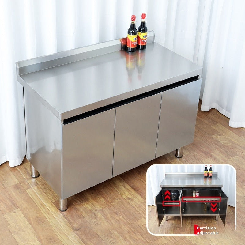 Stainless Steel Prep & Checkout Table – Integrated Sink, Workstation & Storage Cabinet for Kitchen or Retail Use
