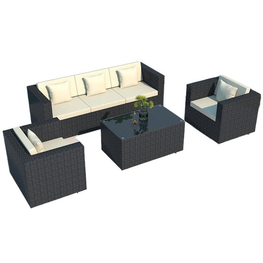 Outdoor Rattan Sofa Set 3-Seater Waterproof Lounge for Patio, Garden & Balcony