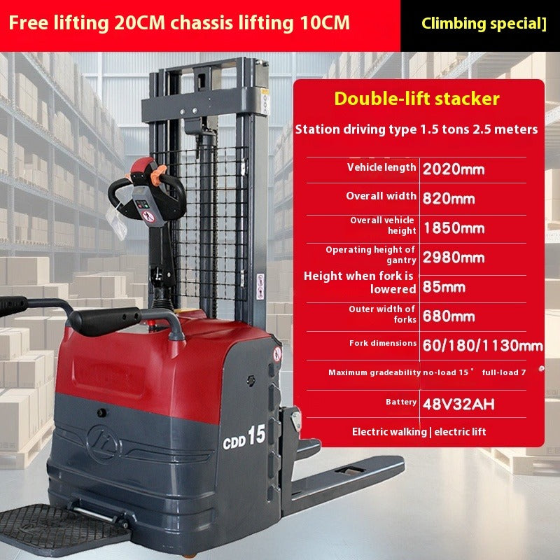 Compact Full Electric Forklift Stacker with Hydraulic Lift for Loading, Unloading & Pallet Handling