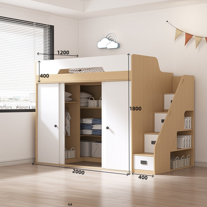 Elegant Full-Size Loft Bed with Desk and Wardrobe, Half-Height, High-Quality Wood Finish