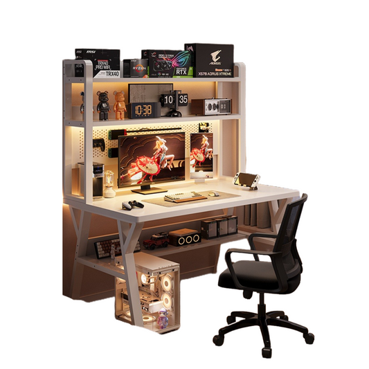 Computer Desk with Chair & Pegboard Bookshelf – All-in-One Home Office and Gaming Setup with Magnetic Hooks