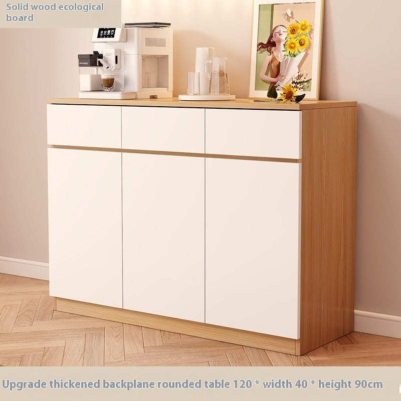 Nordic Solid Wood Sideboard – Full-Height Wall Cabinet with Tall & Low Storage Units for Kitchen & Living Room
