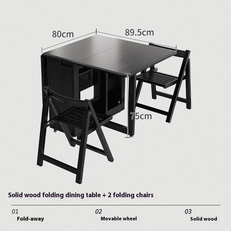 Solid Wood Foldable Dining Table Set for Small Apartments in Rectangular Shape