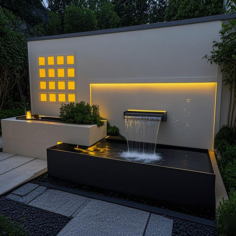 Stainless Steel Waterfall Wall Fountain with Pool for Villa Garden, Courtyard & Balcony Decor