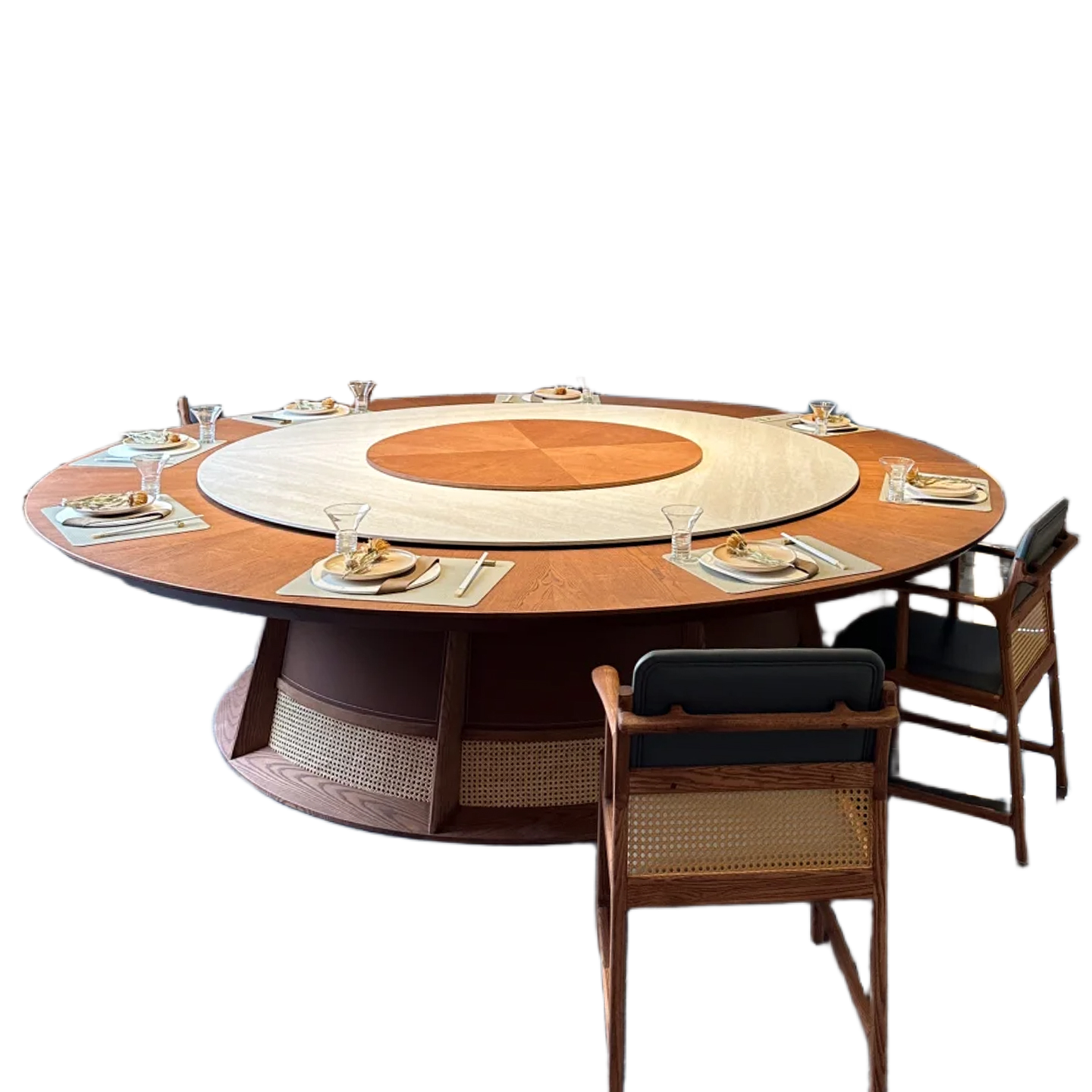 Electric Sintered Stone Dining Table with Solid Wood Base for Hotel Private Rooms