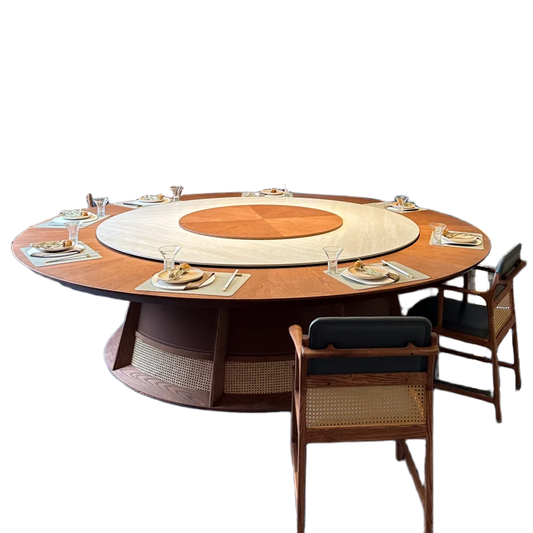 Electric Sintered Stone Dining Table with Solid Wood Base for Hotel Private Rooms