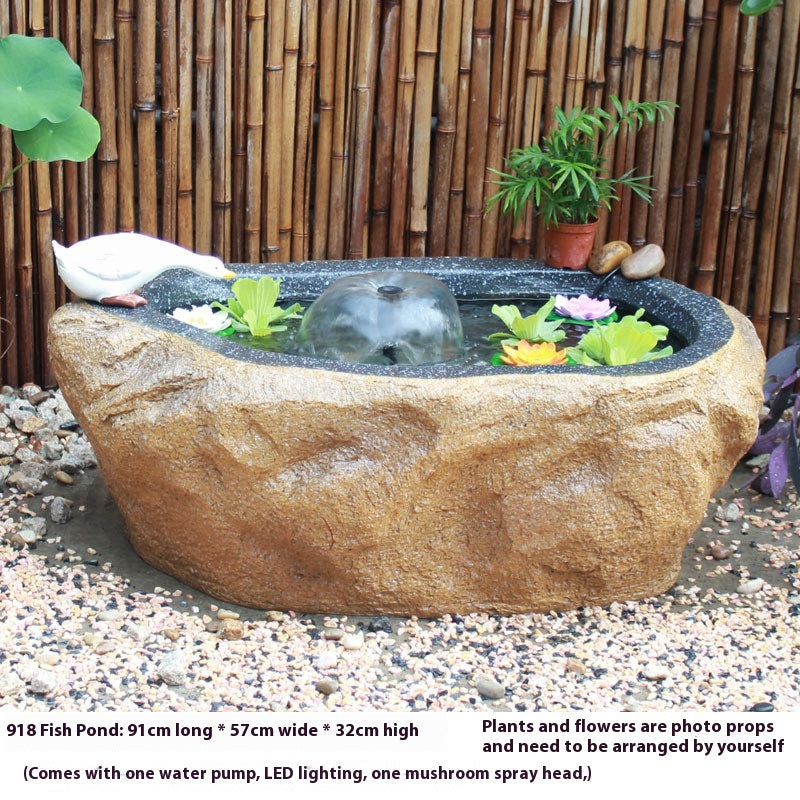 Rustic Garden Rockery Fountain with Fish Pond for Courtyard, Terrace & Balcony Decoration