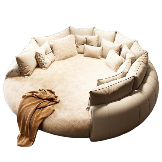 Cream-Style Round Bed – Modern Double Princess Wedding Bed with Spring & Latex Mattress for Home or Hotel